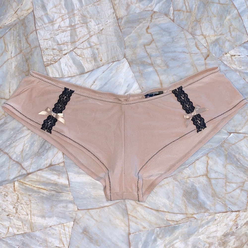 VS Sexy Little things Beige Black Panty Underwear Panty Small‎ Lace Up